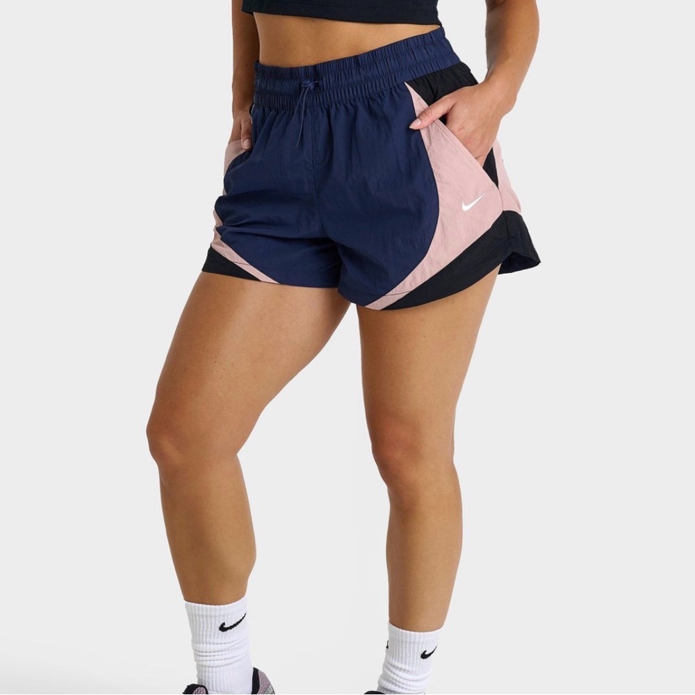 Nike Sportswear Blue Pink Women's Mid-Rise Loose 3" Track Shorts sz Small